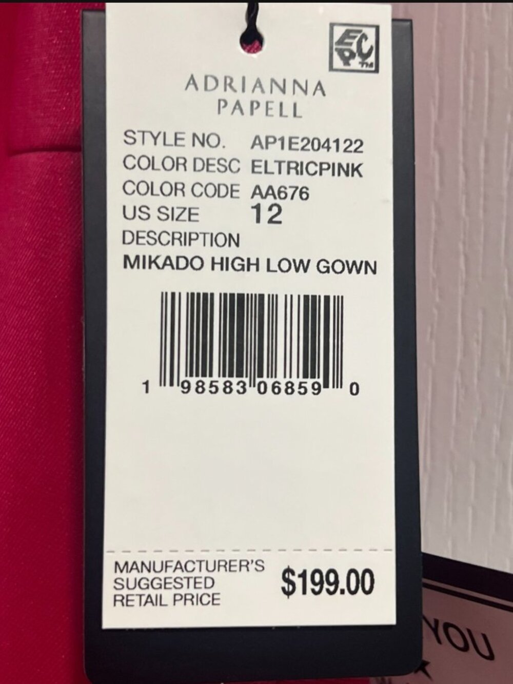 Adrianna Papell Mikado High Low Gown Electric Pink - Picture 3 of 3